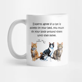 Experts agree if a cat is asleep on your bed, you must fit your body around them until they move - funny watercolour cat design Mug